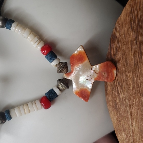 N3417 Santa domingo thunderbird necklace bone turqoiuse mother of pearl and more - Picture 2 of 4